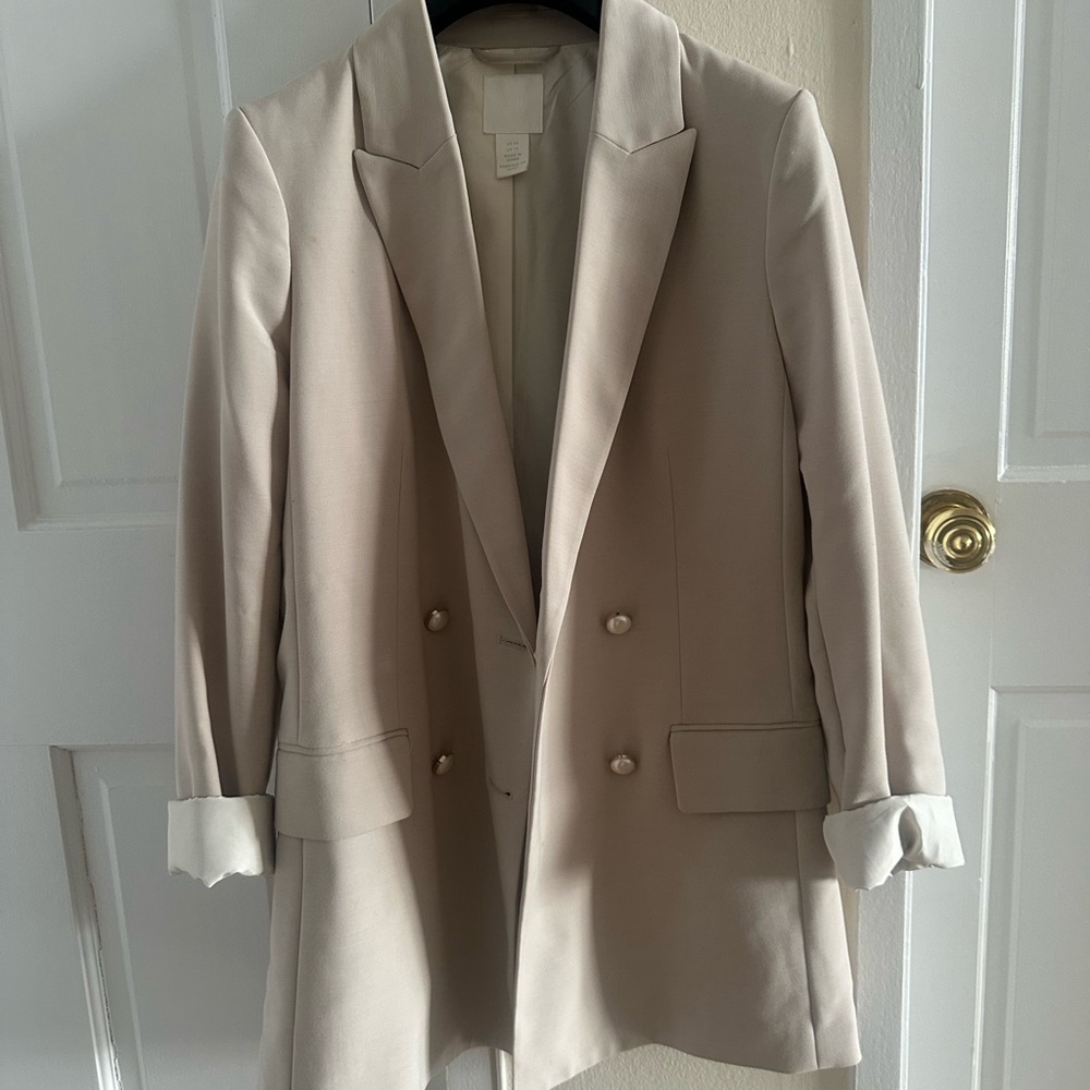 H&M Cream Double-Breasted Blazer